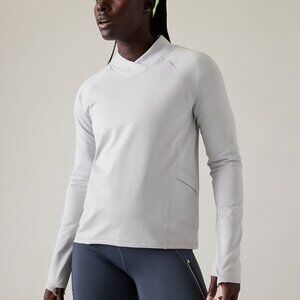 NEW | Athleta | Power of She Whistler Fuse Mock Neck Top | Stratus Gray | Large